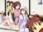  6+girls akagi_(kantai_collection) blonde_hair brown_eyes brown_hair dreaming hug hug_from_behind kantai_collection kitakami_(kantai_collection) kongou_(kantai_collection) multiple_girls naka_(kantai_collection) ooi_(kantai_collection) pajamas personification red_eyes rensouhou-chan shimakaze_(kantai_collection) sleeping tsuti 