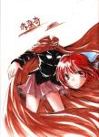  1girl bow cape disembodied_head freeze-ex hair_bow marker_(medium) red_eyes redhead sekibanki short_hair skirt solo touhou traditional_media 