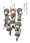  bangs black_eyes black_hair blunt_bangs braid brown_hair chibi heart ima_(minitomato123) kantai_collection kitakami_(kantai_collection) long_hair multiple_girls ooi_(kantai_collection) open_mouth school_uniform serafuku single_braid smile translated waving 