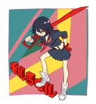  1girl aharan black_hair kill_la_kill living_clothes matoi_ryuuko multicolored_hair red_eyes school_uniform senketsu shoes short_hair single_glove sneakers sword two-tone_hair weapon 