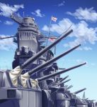  battleship cannon clouds imperial_japanese_navy japanese_flag kotsuka military no_humans rising_sun ship turret world_war_ii yamato 