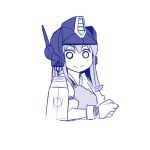  1girl akagi_(kantai_collection) blush closed_mouth gundam japanese_clothes kantai_collection long_hair looking_at_viewer monochrome muneate o_o parody shishigami_(sunagimo) smile solo white_background 