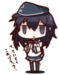  1girl absurdres akatsuki_(kantai_collection) blush_stickers chibi commentary hat highres kantai_collection long_sleeves neckerchief nu-nyu personification pointing purple_hair school_uniform serafuku solo translated trembling violet_eyes 