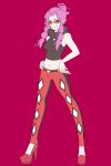  1girl elite_four halterneck high_heels midriff pachira_(pokemon) pink_hair pokemon pokemon_(game) pokemon_xy red_background sunglasses 