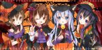  4girls akatsuki_(kantai_collection) animal_ears animal_hood black_gloves black_hair blue_eyes blush brown_eyes brown_hair cat_ears cat_hood chico152 fang gloves hair_ornament hairclip halloween halloween_costume hat hibiki_(kantai_collection) highres hood ikazuchi_(kantai_collection) inazuma_(kantai_collection) kantai_collection long_hair mini_top_hat multiple_girls open_mouth personification short_hair silver_hair smile top_hat violet_eyes wink witch_hat 