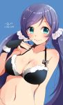  1girl bikini blush breasts gloves highres large_breasts long_hair love_live!_school_idol_project purple_hair smile solo swimsuit tbd11 toujou_nozomi twintails 