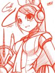  1girl breasts call_(mighty_no._9) dated long_hair mighty_no._9 monochrome necktie ponytail robot robot_ears robot_joints signature sketch solo zilhouette 