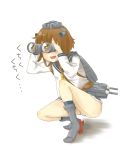  1girl binoculars brown_eyes brown_hair drooling highres kantai_collection kneeling panties pantyshot pantyshot_(kneeling) school_uniform serafuku short_hair solo tora_(k0000472973) underwear white_panties yukikaze_(kantai_collection) 