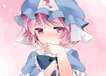  1girl blush commentary_request hammer_(sunset_beach) hat japanese_clothes looking_at_viewer pink_eyes pink_hair saigyouji_yuyuko short_hair solo touhou triangular_headpiece 