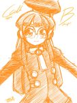  1girl bangs call_(mighty_no._9) dated glasses hat mighty_no._9 monochrome necktie robot signature sketch solo uniform zilhouette 