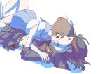  2girls black_hair brown_hair hand_on_another&#039;s_head kill_la_kill lying mankanshoku_mako matoi_ryuuko moyasin multiple_girls school_uniform senketsu serafuku short_hair skirt yuri 