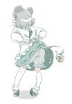 1girl animal_ears apron basket bloomers capelet from_behind grey_hair mitsumoto_jouji mouse mouse_ears mouse_tail nazrin short_hair solo tail touhou tying underwear 