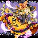  1girl blonde_hair ghost gloves halloween hat jack-o&#039;-lantern original ririkuto solo witch_hat yellow_eyes 
