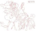  1girl 2012 animal copyright_request crossed_arms curly_hair dated dress hair_ornament lineart long_hair monochrome staff standing tagme translation_request yanagi_yagiaji 