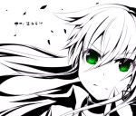  adyisu borrowed_character frown green_eyes long_hair monochrome original simple_background solo spot_color white_background 