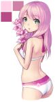  1girl ass back bikini flower green_eyes junnkinn long_hair looking_back original pink_hair skindentation solo swimsuit 