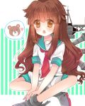  1girl ahoge bear brown_eyes brown_hair chiri_(ayame) crossed_legs_(sitting) heart kantai_collection kuma_(kantai_collection) long_hair machinery open_mouth personification sitting solo 