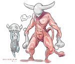  2012 bone copyright_request dated dual_wielding horns monster muscle musical_note simple_backgorund skull tagme tail translation_request white_background yanagi_yagiaji 