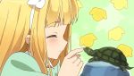  1girl animated animated_gif azuki_azusa blonde_hair bow hair_bow hentai_ouji_to_warawanai_neko long_hair rock simple_background solo turtle 