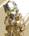  1girl assault_rifle blonde_hair camouflage gloves goggles green_eyes gun helmet load_bearing_vest m4_carbine military military_uniform nightvision original pistol rifle rifling shino_(r_shughart) solo weapon 