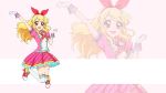  1girl aikatsu! blonde_hair blush gloves happy hoshimiya_ichigo long_hair official_art open_mouth red_eyes ribbon solo 