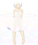  1girl arms_behind_back circle closed_eyes copyright_request dress full_body see-through short_hair solo standing travo white white_hair 