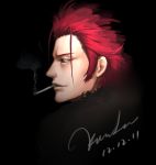  1boy artist_name cigarette dated k_(anime) kunlu profile redhead short_hair signature smoking solo suou_mikoto_(k) 