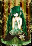  1girl dress green_eyes green_hair hair_ribbon hatsune_miku highres long_hair ren-0 ribbon solo twintails very_long_hair vocaloid 