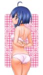  adjusting_bra ahoge ass back blue_eyes blue_hair blush bra gambler_club hair_ornament hairclip kousaka_jun lingerie looking_back mahou_sensei_negima mahou_sensei_negima! miyazaki_nodoka panties petite short_hair solo underwear undressing 