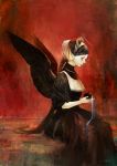  angel_wings apple bad_id braid dress food fruit halo hari_mono long_hair original profile sitting solo wings 