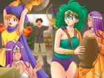  alena_(dq4) angry barrel bikini bikini_top blue_eyes bracelet breasts cape caught cleavage dark_skin dragon_quest dragon_quest_iv dress earrings game_cg gloves green_hair hat headband heroine_(dq4) jewelry large_breasts legs loincloth long_hair manya minea multiple_girls orange_eyes orange_hair pantyhose purple_eyes purple_hair red_eyes siblings sisters surprise surprised swimsuit thighs truth vase violet_eyes yu-ta.18 