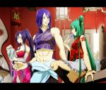  apron breasts china_dress chinadress chinese_clothes eyeshadow gakuko genderswap green_hair hatsune_miku kamui_gakupo long_hair male nail_polish nivea ponytail purple_hair shanghai_disco_(vocaloid) tattoo very_long_hair vocaloid 