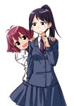  black_eyes kanbara_satomi miyabe_kotomi multiple_girls necktie ponytail purple_hair red_hair redhead saki school_uniform short_hair sweat tsuyama_mutsuki 