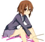  bad_id brown_eyes brown_hair deanoia drumsticks hair_down highres k-on! school_uniform short_hair solo tainaka_ritsu 