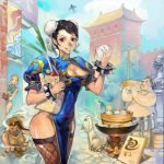  black_hair blonde_hair brown_eyes brown_hair bun_cover cammy_white capcom character_doll china_dress chinadress chinese_clothes chun-li cleavage_cutout dog doll double_bun edmond_honda fishnets food hatsune_miku ibuki nikuman ninja paper_bag parody peeking_out spring_onion street_fighter thigh-highs thighhighs vocaloid when_you_see_it xiao_qiang xiao_qiang_(1985) 