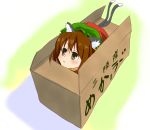  animal_ears box brown_hair cat_ears cat_tail chen girl_in_a_box hat in_box in_container short_hair solo tail touhou usagikoya yellow_eyes 