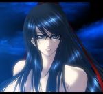  bare_shoulders bayonetta bayonetta_(character) black_hair blue_eyes glasses juri_(shiningred) jyuri_(artist) long_hair topless 