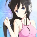  akiyama_mio black_hair blue_eyes headphones k-on! long_hair sakusaku solo 