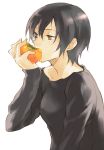  atsumu_sakamoto eating food fruit hands kaki persimmon sakamoto_atsumu short_hair 
