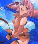  bare_shoulders dragon elbow_gloves final_fantasy final_fantasy_v fingerless_gloves gloves lenna_charlotte_tycoon looking_up miniskirt numany open_mouth pink_eyes pink_hair riding short_hair skirt thigh-highs 
