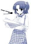  blue bowtie bread food monochrome nakajima_yuka plaid side_ponytail waitress 