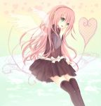  dress headset highres lace long_hair megurine_luka open_mouth pink_hair senracemay thigh-highs thighhighs vocaloid wings 