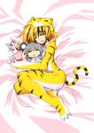  :x animal_costume animal_ears bed blonde_hair costume doll grey_hair hemogurobin_a1c mouse_ears multicolored_hair multiple_girls nazrin short_hair sleeping tiger_costume tiger_print toramaru_shou touhou 