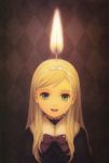  blonde_hair bow candle child creepy fire green_eyes hairband highres kirobaito melting original personification smile solo surreal tears wax 