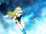  belt blonde_hair boots cape celes_chere final_fantasy final_fantasy_vi headband hukashi_akira leotard long_hair shoulder_pads sword 