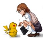  brown_hair crossover melody misaka_mikoto nintendo parody pikachu pokemon power_connection short_hair sketch skirt socks sweater_vest to_aru_kagaku_no_railgun to_aru_majutsu_no_index 