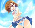  1girl ametoyuki biribiri bow bow_panties brown_eyes brown_hair misaka_mikoto panties pantyshot smile solo striped striped_panties to_aru_kagaku_no_railgun to_aru_majutsu_no_index underwear 