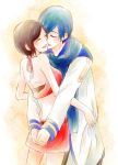  1girl bad_id blue_hair brown_hair couple hug kaito kiss male meiko miyuki_(aoisan) scarf short_hair vocaloid 