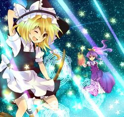  blonde_hair kirisame_marisa purple_hair star sword touhou watatsuki_no_toyohime 