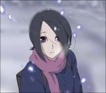  backpack blue_snow haruka noein scarf short_hair snow violet_eyes 